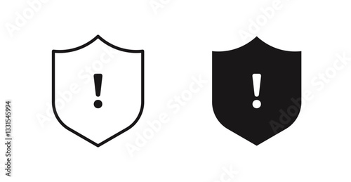 Shield exclamation vector icon set in black color.