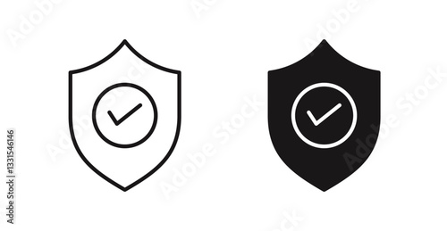 Shield check vector icon set in black color.