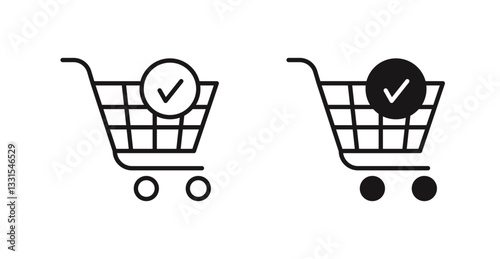 Shopping cart check vector icon set in black color.