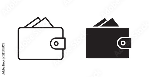 Wallet vector icon set in black color.