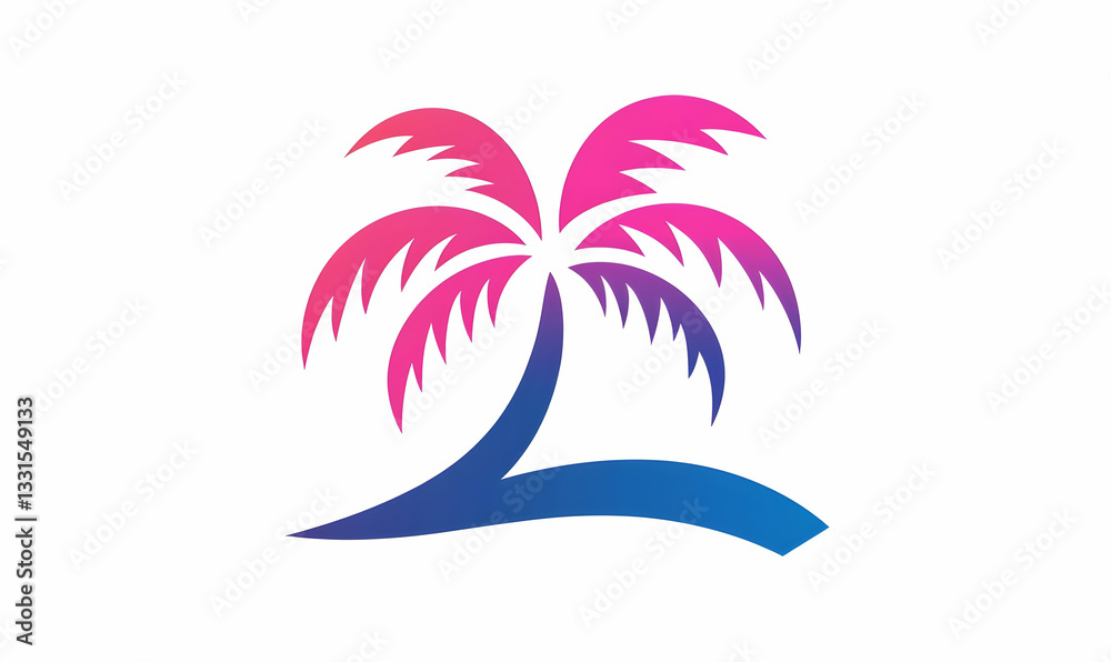 Naklejka premium Colorful Tropical Palm Tree Silhouette on Beach Background Design