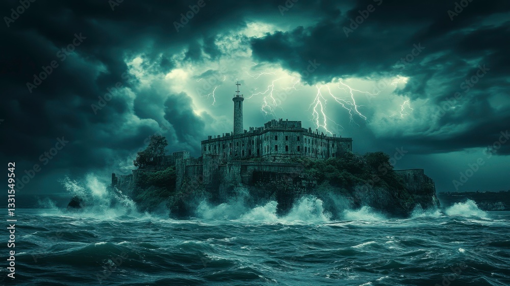 custom made wallpaper toronto digitalStormy seascape with alcatraz island dramatic weather event ocean view dark atmosphere photography