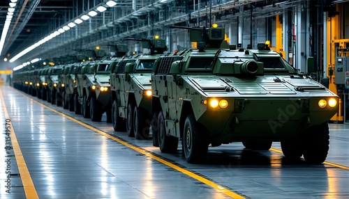 Wallpaper Mural armored military vehicles lined up inside an industrial warehouse. Torontodigital.ca