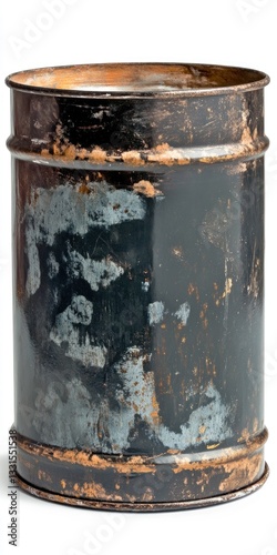 Paint Thinner Can. Used and Smudged Front and Side View of Solvent Oil Distillate