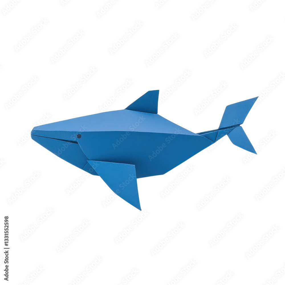 Fototapeta premium Blue origami whale on a transparent background. Concept of paper art, sea life, and creativity.