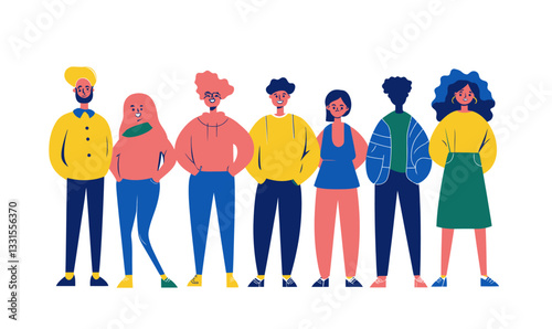 Diverse Group of People in Minimalist Flat Vector Style for Social Diversity Concept