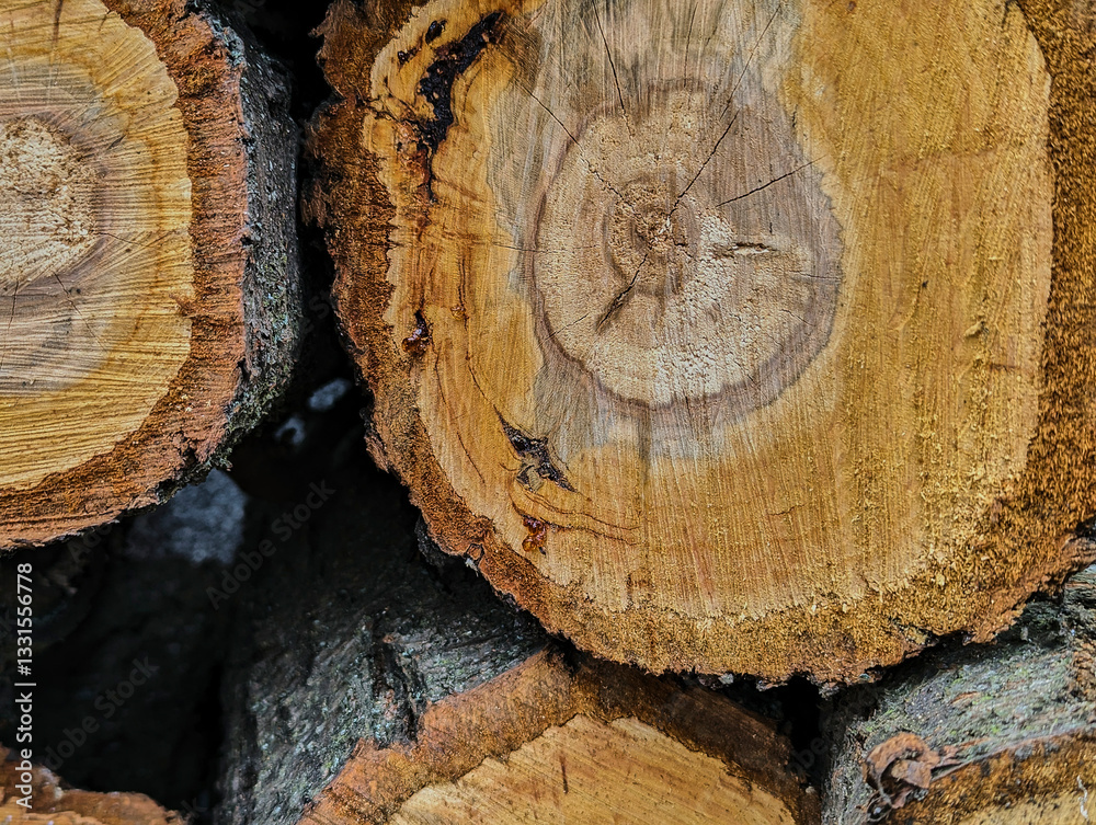 Naklejka premium texture of fresh wood cuts, background, grunge