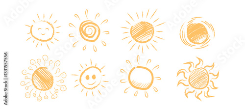 Sun Collection Doodles Vector Illustration. Environmental conservation icon symbol