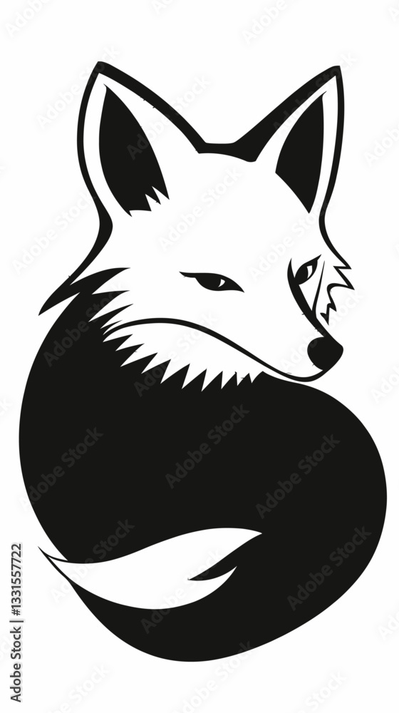 Fototapeta premium Stylized Black and White Fox Vector Illustration for Elegant Animal Design Concept