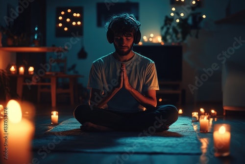Meditation scene with a person sitting in front of lit candles, great for wellness and spirituality themes