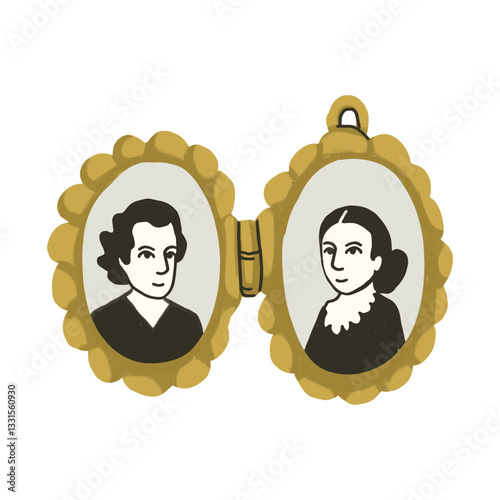 Antique gold locket with portraits of a couple inside