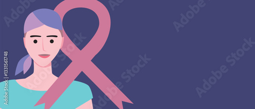 Cancer patients silhouettes and cancer ribbon, silhouette vector stock illustration with unidentifiable people together as a template with space for text or copy space