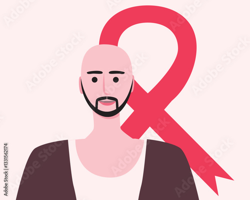 Cancer patients silhouettes and cancer ribbon, silhouette vector stock illustration with unidentifiable people together as a template with space for text or copy space