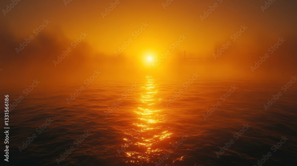 Obraz premium Sunset over calm waters coastal location scenic photography serene environment wide angle nature's beauty
