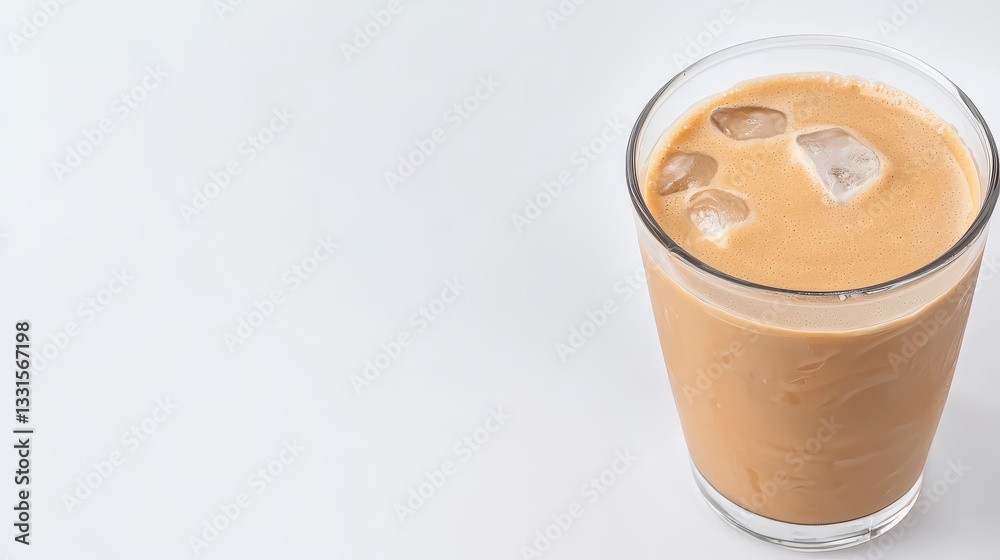 Creamy Iced Coffee Drink in a Clear Glass on a Simple Background Creamy Iced Coffee Drink in a Clear Glass on a Simple Background