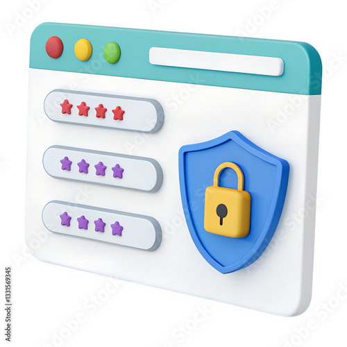 Password with lock in web form. 3d icon of internet secure. Data of account, business and file. Cyber security of information in computer. Login and key for verification, protect and safety