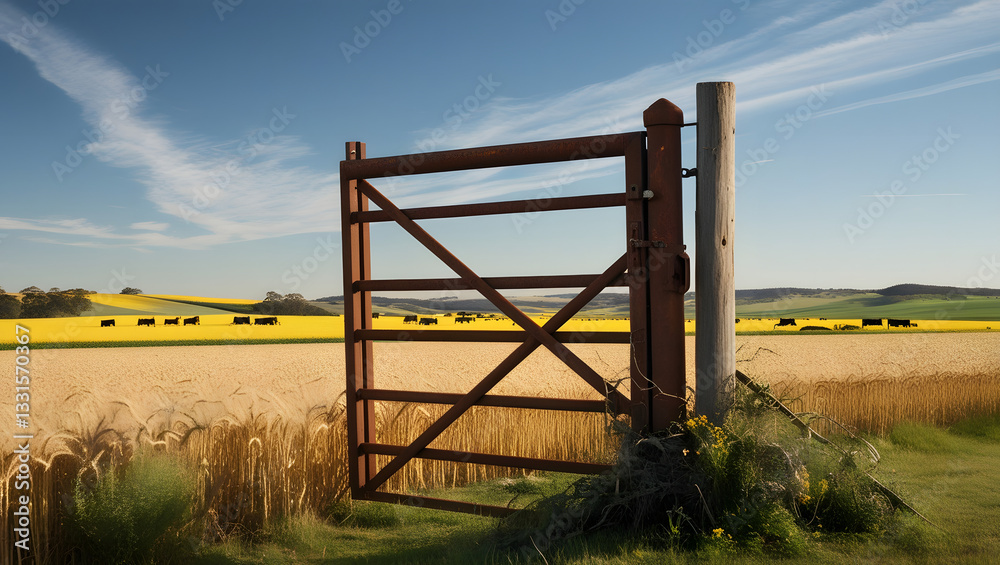 oil pump in field with wooden gate oil pump in field with wooden gate