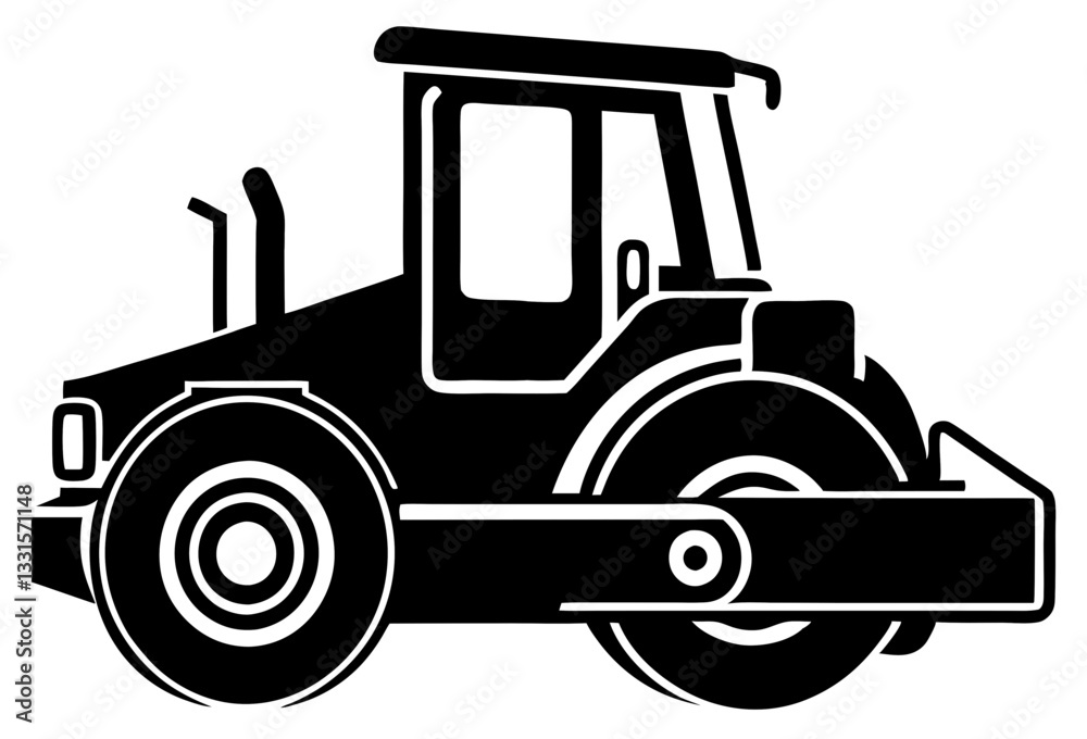 Fototapeta premium Road Roller black silhouette vector, Simple silhouette Design vector icon with white background.