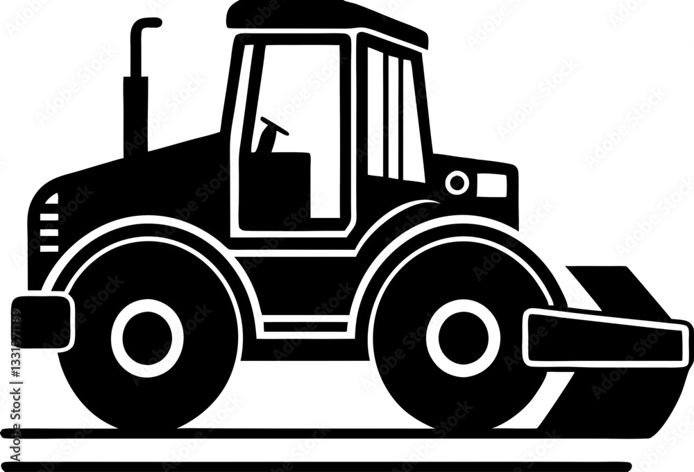 Naklejka premium Road Roller black silhouette vector, Simple silhouette Design vector icon with white background.