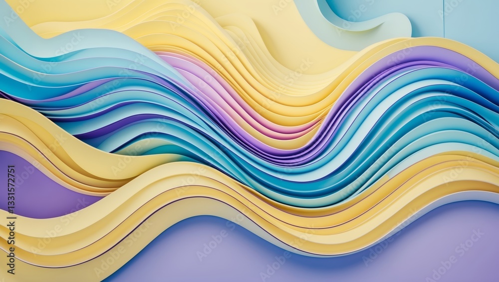 Colorful waves of paper create a dynamic abstract art piece in a minimalist setting Colorful waves of paper create a dynamic abstract art piece in a minimalist setting