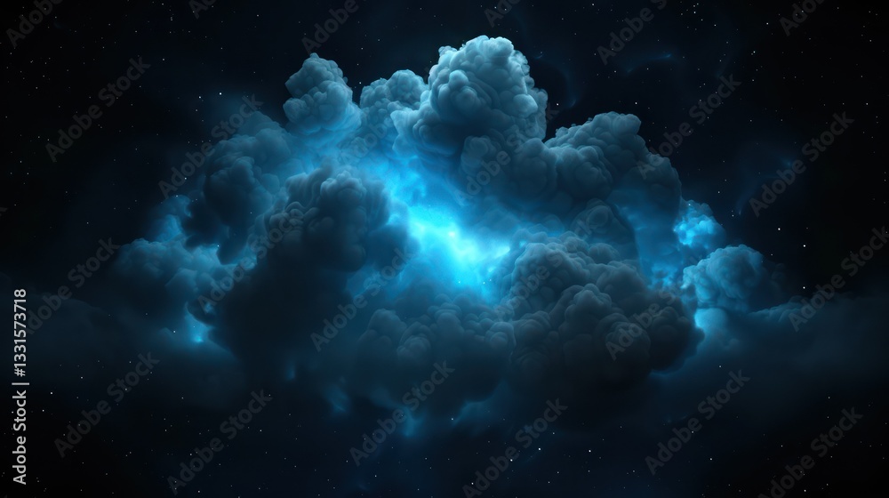 Celestial Burst: A mesmerizing display of cosmic energy unfolds, a luminous blue explosion against a canvas of swirling, ethereal clouds and a star-studded night sky. Celestial Burst: A mesmerizing display of cosmic energy unfolds, a luminous blue explosion against a canvas of swirling, ethereal clouds and a star-studded night sky.