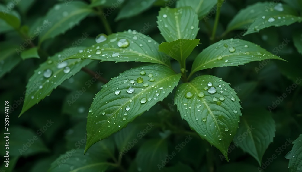 Rain Drops on Green Leaves. Rain Drops on Green Leaves.