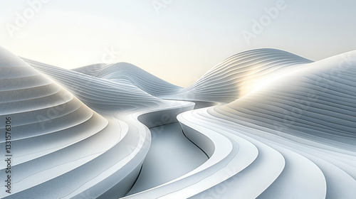 White Wave Hills Modern Architectural Design with Smooth 3D Texture for Digital Art