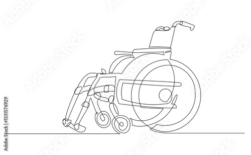 Continuous single line of wheelchair for disability or injury person sketch drawing editable stroke vector illustration
