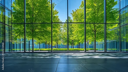 Wallpaper Mural Modern Building's Green Oasis: A Stunning View Through Glass Walls Torontodigital.ca