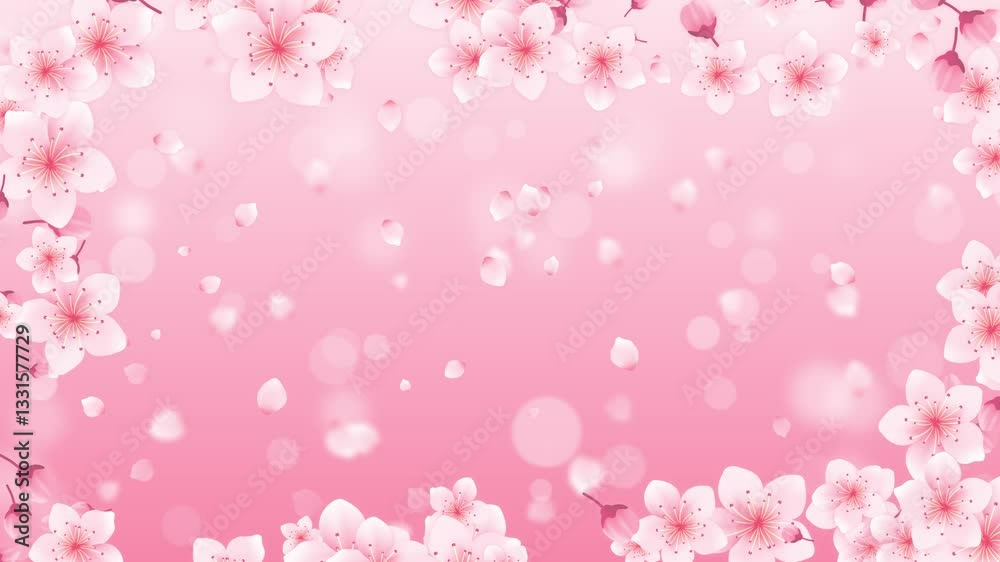 spring sakura flowers blossom and bokeh lights with frame on pink background animation, Japanese cherry petals motion design element spring sakura flowers blossom and bokeh lights with frame on pink background animation, Japanese cherry petals motion design element