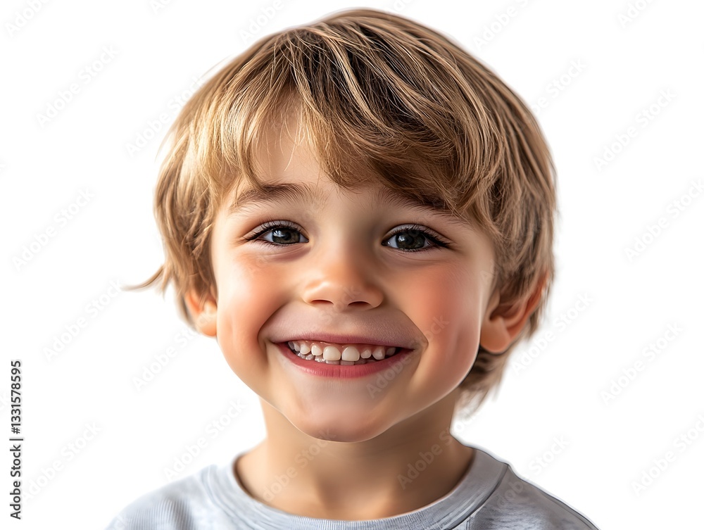 Young boy with a big bright smile posing cheerfully on a clean white background full of joy and happiness Young boy with a big bright smile posing cheerfully on a clean white background full of joy and happiness