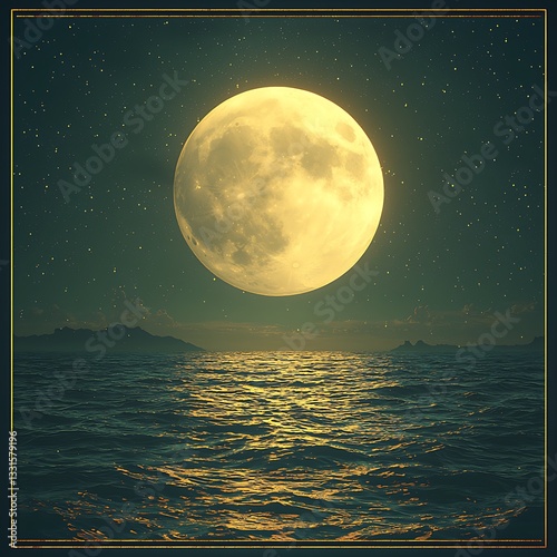 Moon Over Ocean at Night Under Starry Sky