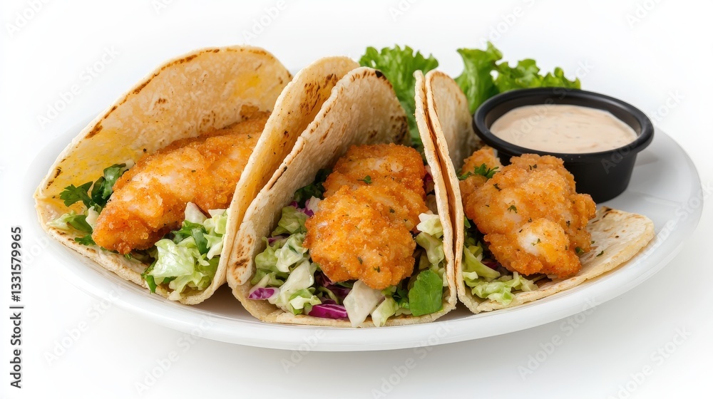 Crispy Fish Tacos with Fresh Vegetables and Creamy Sauce Crispy Fish Tacos with Fresh Vegetables and Creamy Sauce