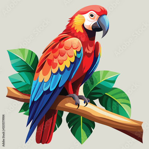 parrot on a branch Cute macaw parrot bird on a branch cartoon illustration