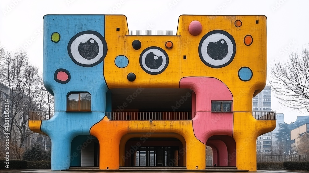 Fototapeta premium Whimsical Building with Cartoon Eyes and Bright Colors