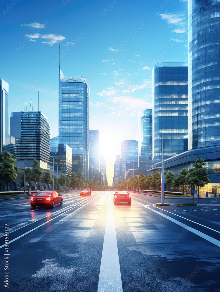 Obraz premium Sunrise Commute in the Modern Metropolis