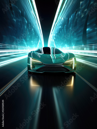 Futuristic Car in Neon Highway