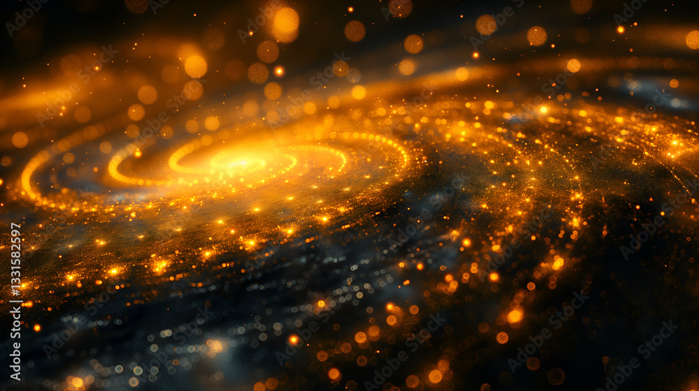 Obraz premium Golden Spiral Galaxy Sparkling Background, Festive Elegant Design for Luxury Themes