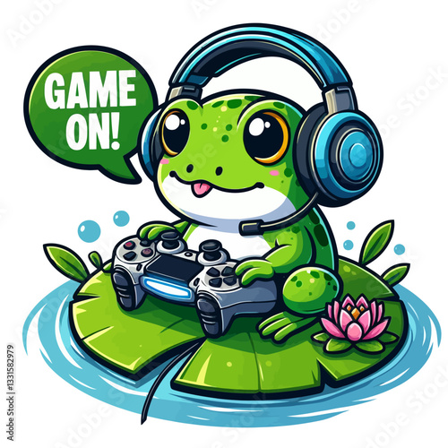 "Logo colorido de sapo gamers em estilo cartoon vetorial, com um sapo brincalhão em fundo transparente e isolado de clipart, em formato vetorial, perfeito para branding de jogos."
