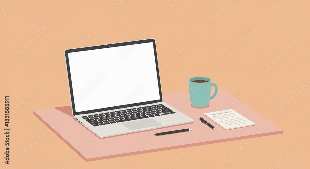 Laptop computer on a table with keyboard and blank screen in an office setting Laptop computer on a table with keyboard and blank screen in an office setting