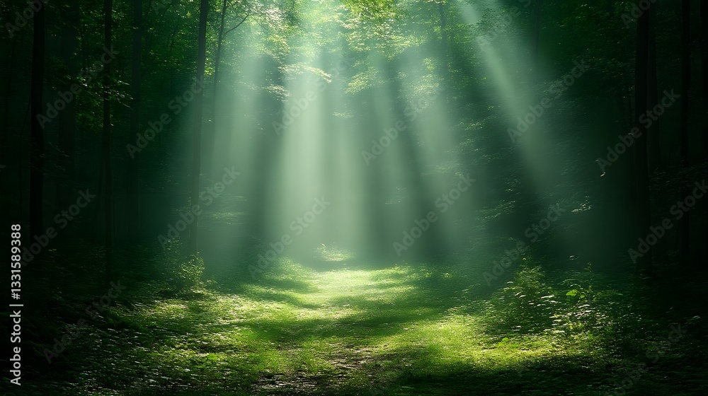 Fototapeta premium Sunbeams Illuminate Forest Path