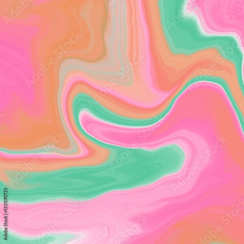 Abstract design featuring swirling pastel colors, including shades of pink, green, and peach.