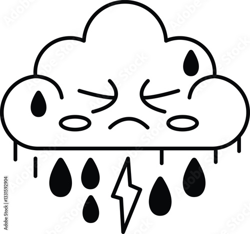 cartoon drawing of a stormy sky with a lightning bolt