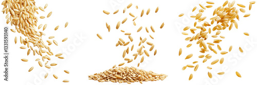 Golden Flax Seeds Falling from Above with Transparent Background