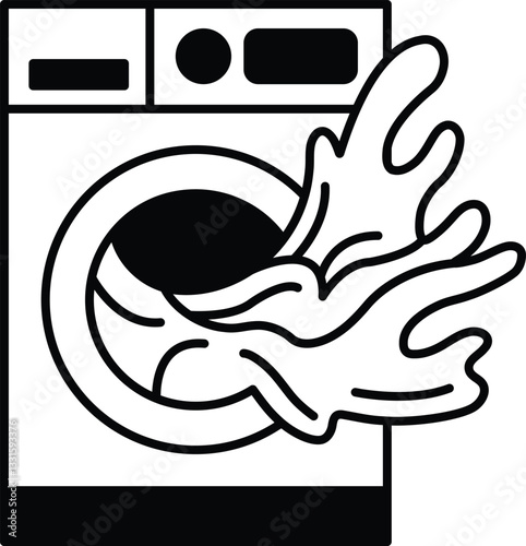 cartoon drawing of a washing machine with a splash of water