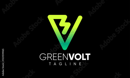 Letter V Volt Logo Design, Eco Green Environment Energy, High voltage electric Logo, Green Lightening Logo Power line system, electricity pole, Wind turbine Logo Vector Icon Symbol Advance Energy Sign