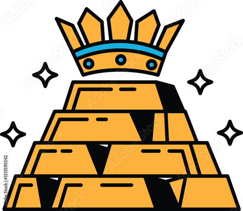 A gold crown sits on top of a stack of gold bars