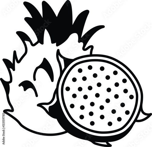 cartoon drawing of a dragon fruit with a white background