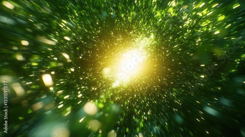 Fototapeta Naklejka Na Ścianę i Meble -  Green tunnel, light burst, nature, speed, background, motion, energy, vibrant, foliage, website