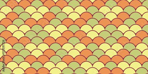 Abstract seamless pattern with overlapping scales in autumnal hues.  Perfect for textile design, wallpaper, packaging, or website backgrounds. Evokes feelings of warmth, nature, and retro style.